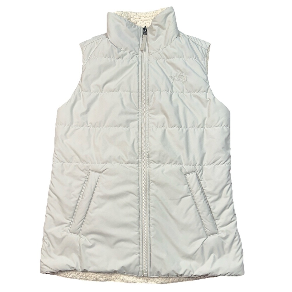 The North Face Womens Medium Quilted Sherpa Fleece Reversible Vest Beige